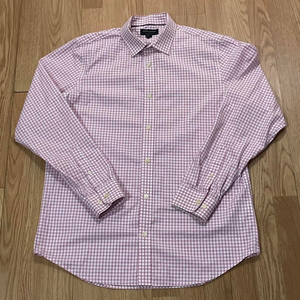 Banana Republic Men’s Large 16/16.5x34/35 Long Sleeve Button Shirt Pink Plaid